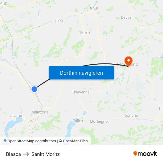 Biasca to Sankt Moritz map