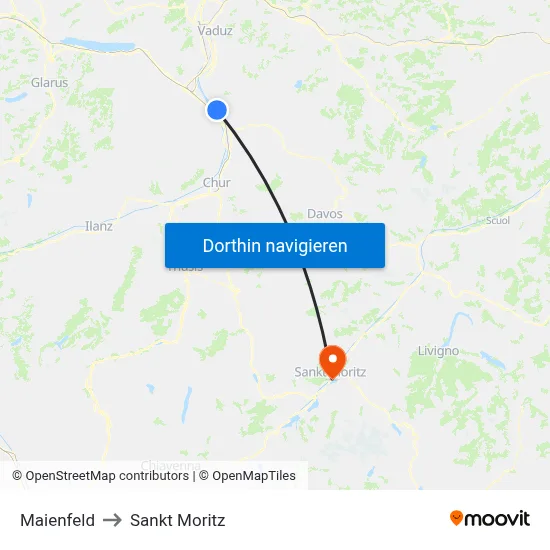 Maienfeld to Sankt Moritz map