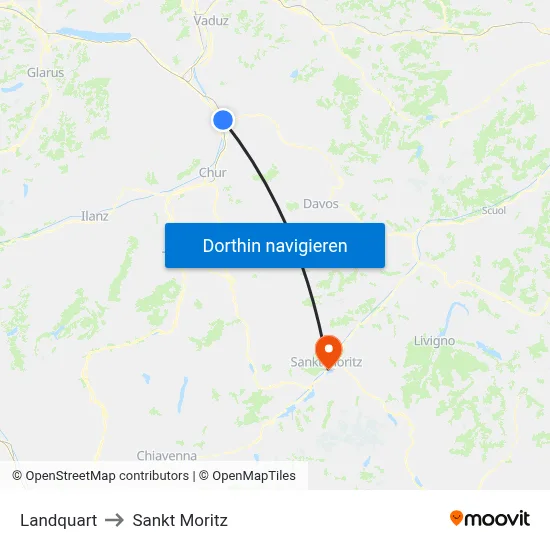 Landquart to Sankt Moritz map