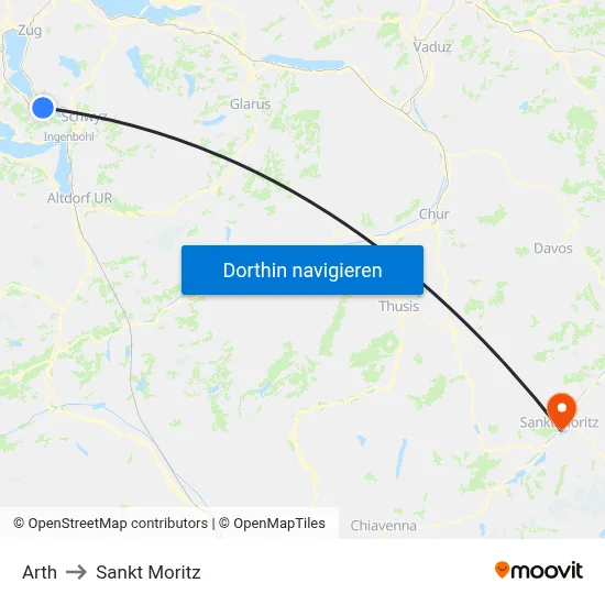 Arth to Sankt Moritz map