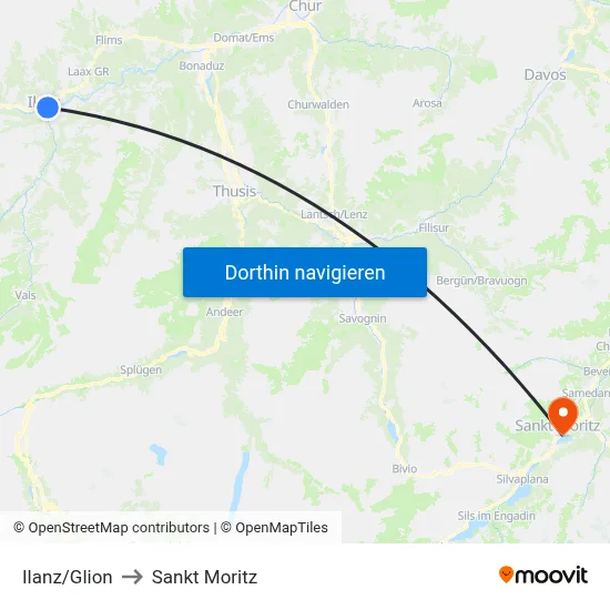 Ilanz/Glion to Sankt Moritz map