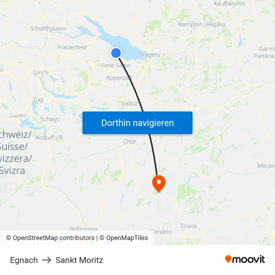Egnach to Sankt Moritz map