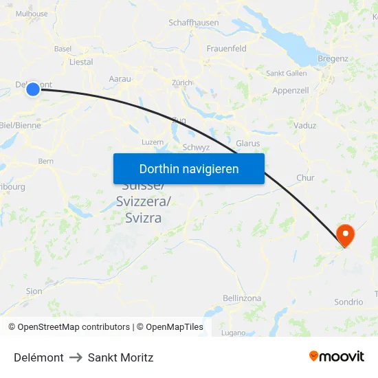 Delémont to Sankt Moritz map