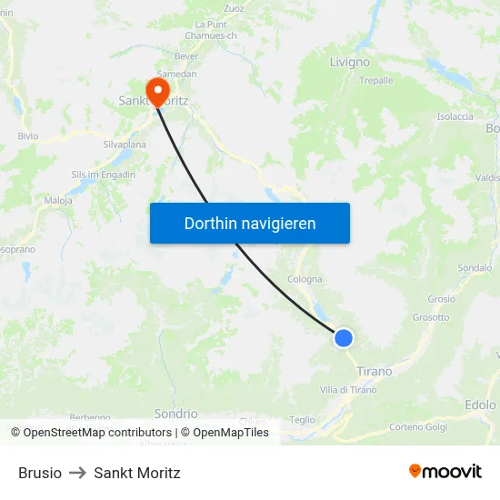 Brusio to Sankt Moritz map