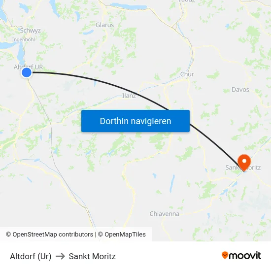 Altdorf (Ur) to Sankt Moritz map