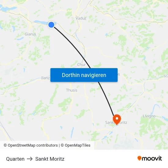 Quarten to Sankt Moritz map