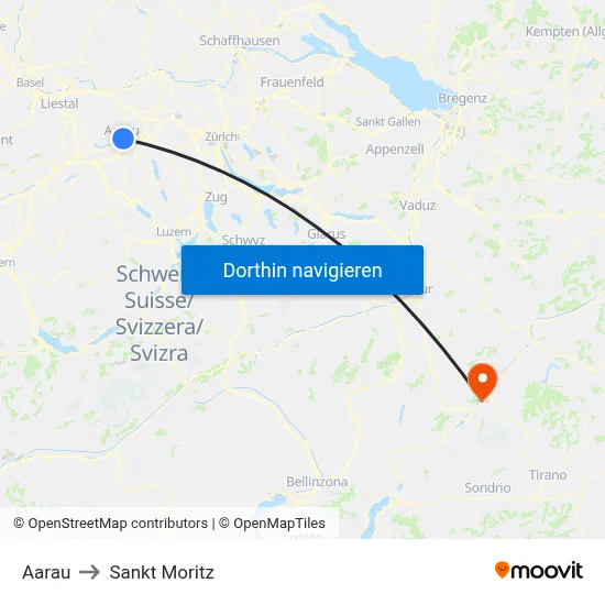 Aarau to Sankt Moritz map