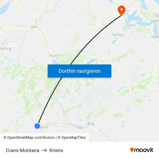 Crans-Montana to Kriens map