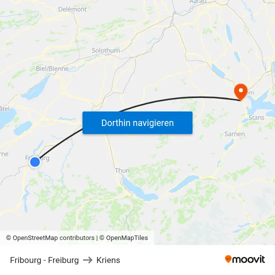 Fribourg - Freiburg to Kriens map