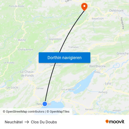 Neuchâtel to Clos Du Doubs map