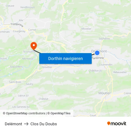Delémont to Clos Du Doubs map
