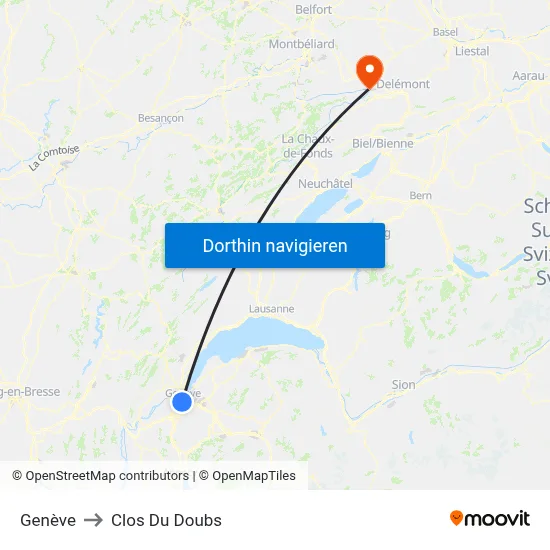 Genève to Clos Du Doubs map