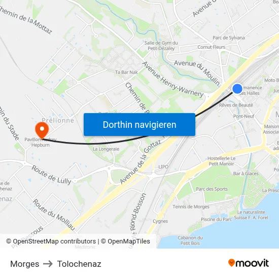 Morges to Tolochenaz map