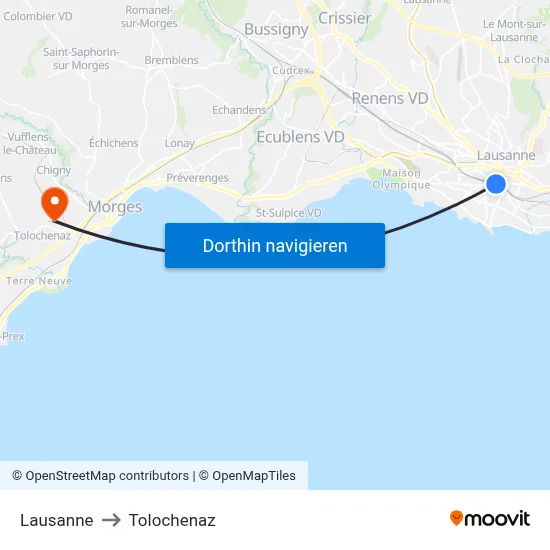 Lausanne to Tolochenaz map
