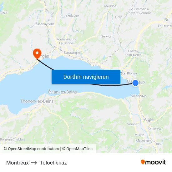 Montreux to Tolochenaz map