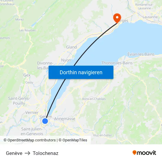 Genève to Tolochenaz map