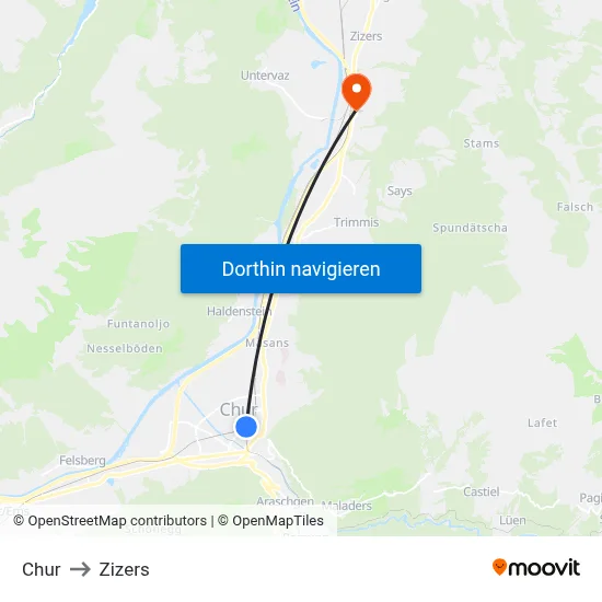Chur to Zizers map