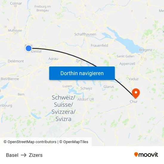 Basel to Zizers map