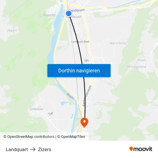 Landquart to Zizers map