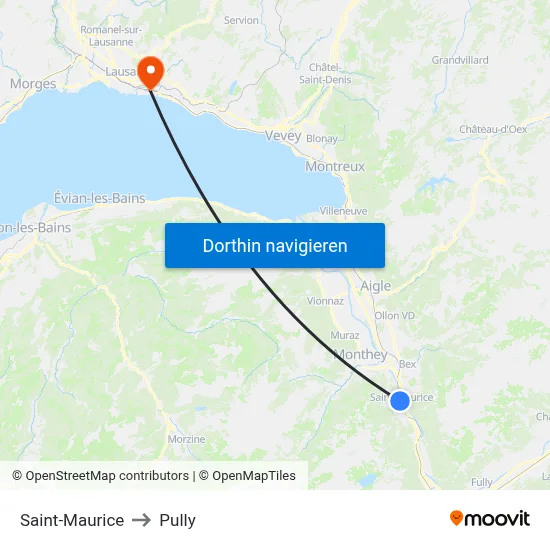 Saint-Maurice to Pully map