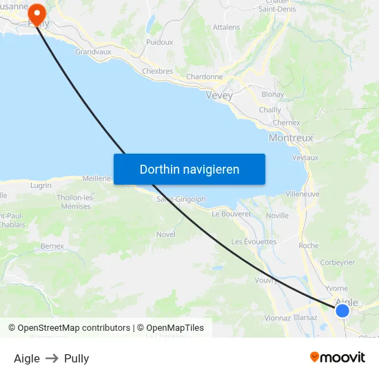 Aigle to Pully map