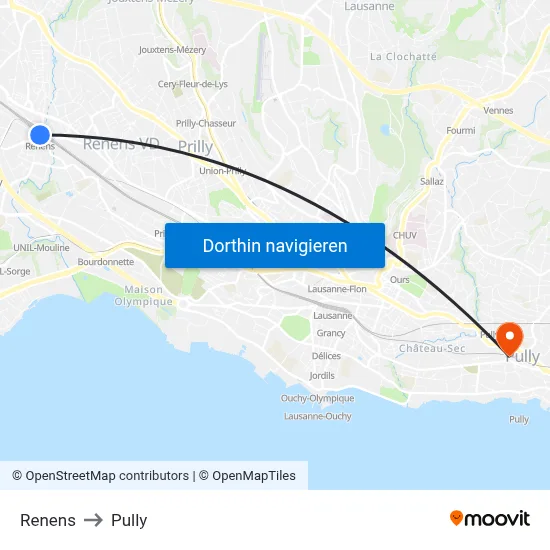 Renens to Pully map