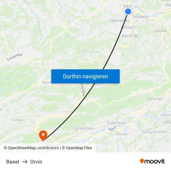 Basel to Orvin map