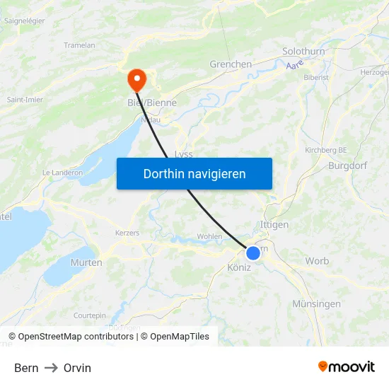 Bern to Orvin map