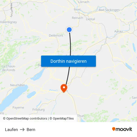 Laufen to Bern map
