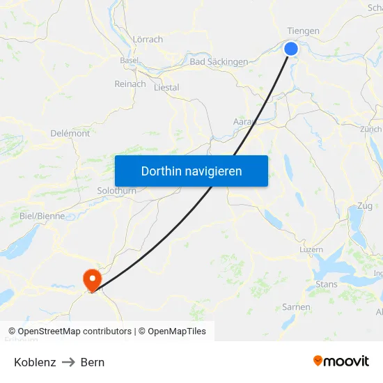 Koblenz to Bern map