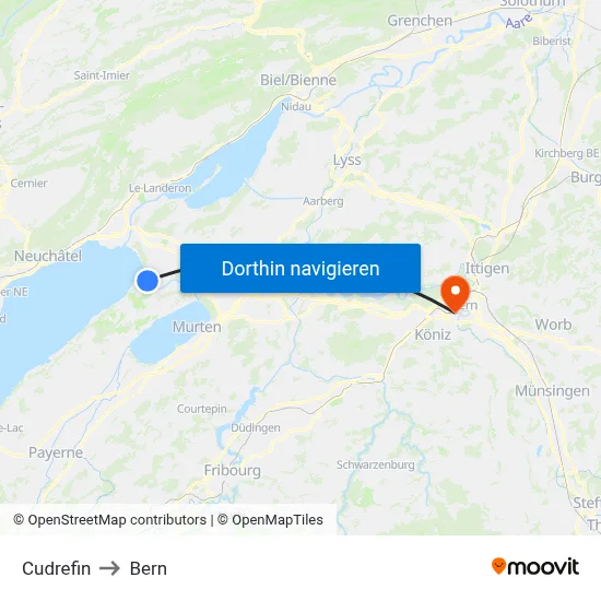 Cudrefin to Bern map