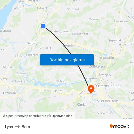 Lyss to Bern map