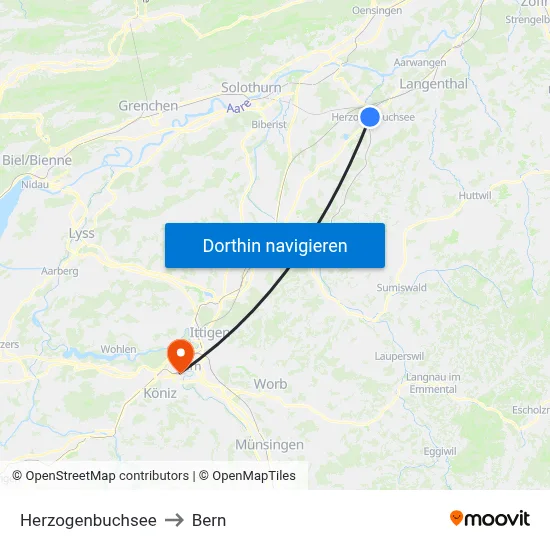 Herzogenbuchsee to Bern map