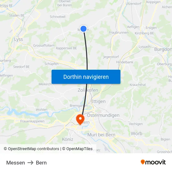 Messen to Bern map