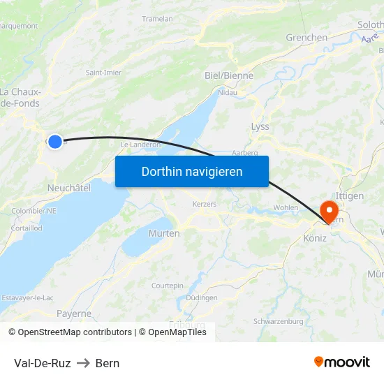 Val-De-Ruz to Bern map