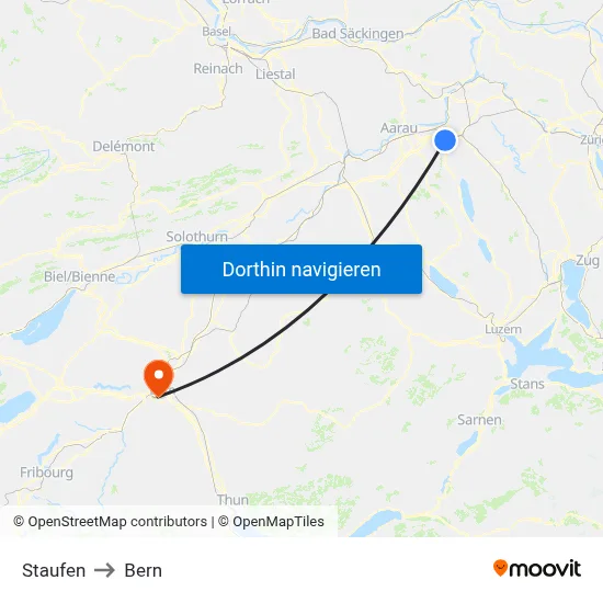 Staufen to Bern map
