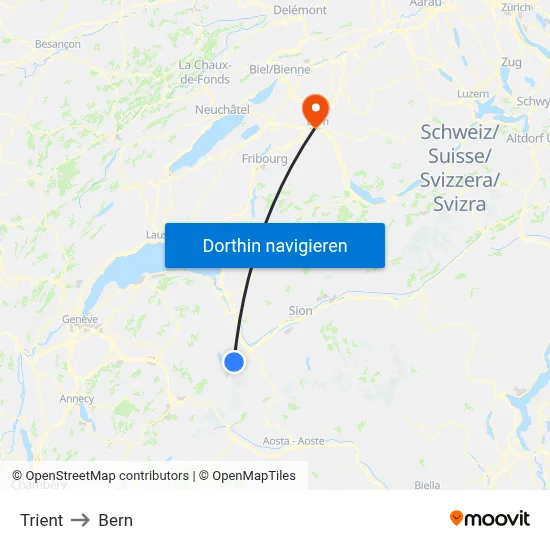 Trient to Bern map