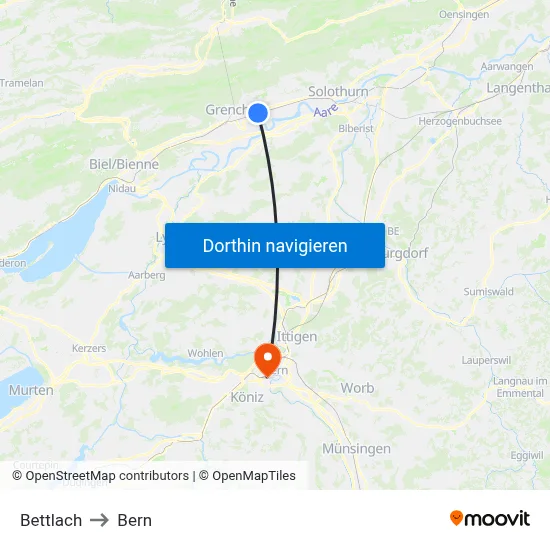 Bettlach to Bern map