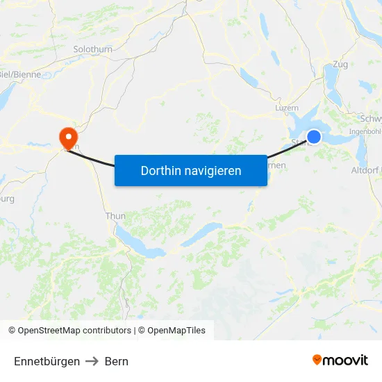 Ennetbürgen to Bern map