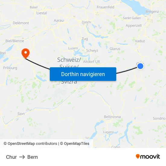 Chur to Bern map