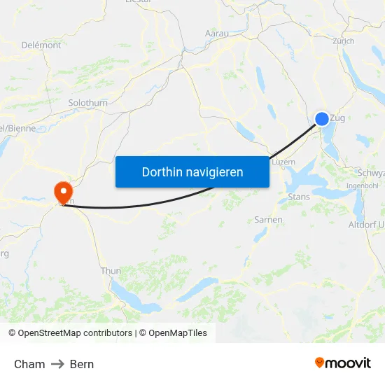 Cham to Bern map