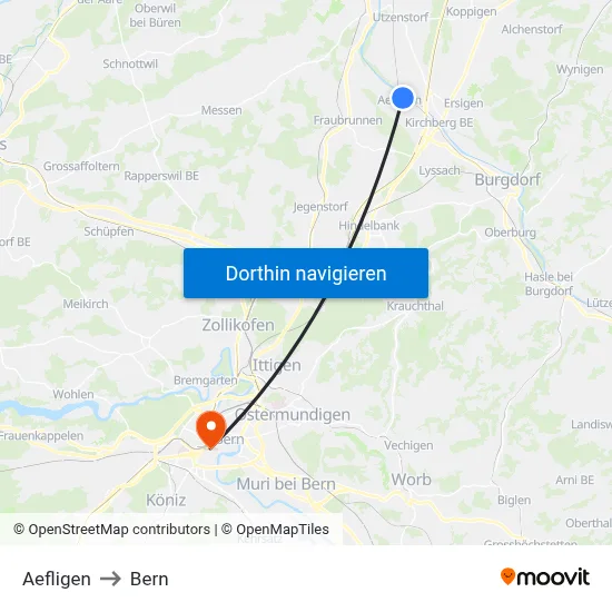 Aefligen to Bern map
