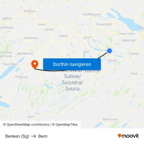 Benken (Sg) to Bern map