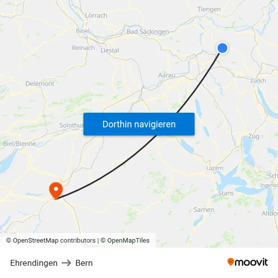 Ehrendingen to Bern map