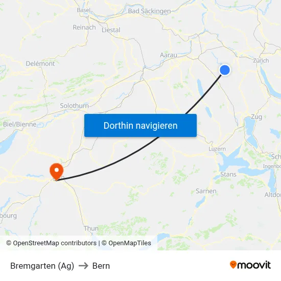 Bremgarten (Ag) to Bern map