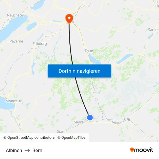 Albinen to Bern map