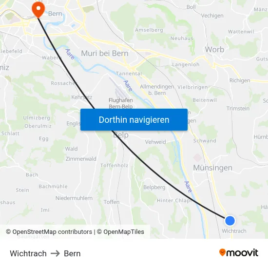 Wichtrach to Bern map