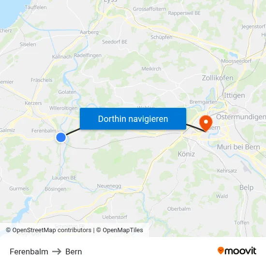 Ferenbalm to Bern map