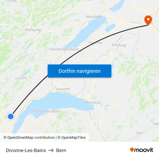 Divonne-Les-Bains to Bern map
