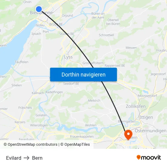 Evilard to Bern map